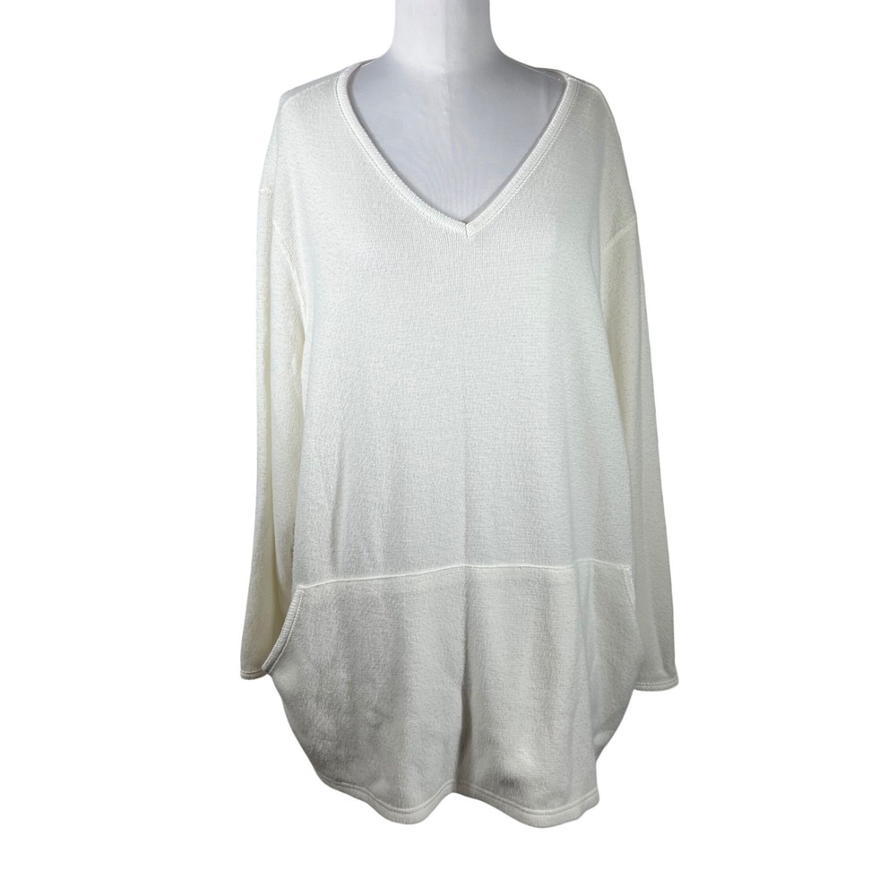 Avenue Womens Cream V-Neck Long‎ Sleeve Tunic Top with Pocket Plus Size 26/28